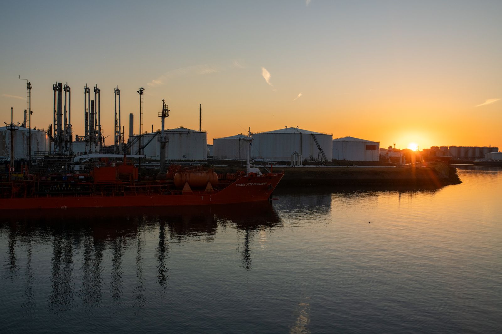 Energy and petroleum port at sunrise