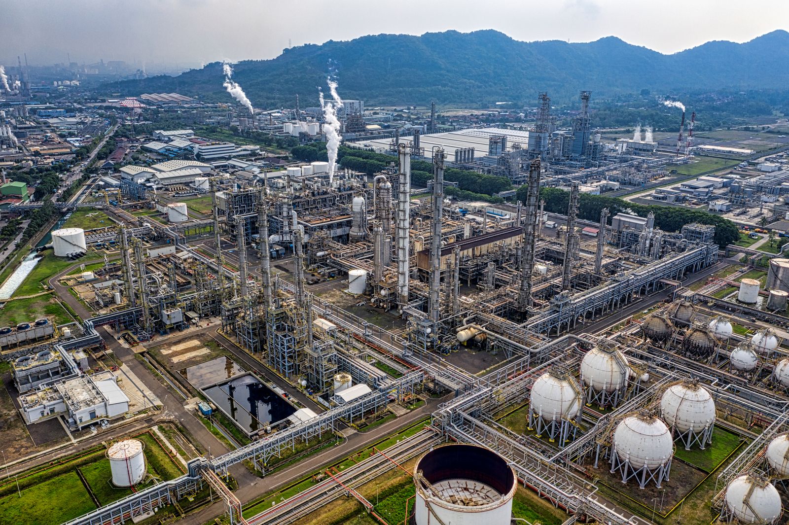 Aerial view of a petroleum processing facility